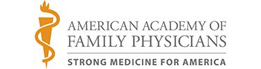 The image features a logo with text that reads AMERICAN ACADEMY OF FAMILY PHYSICIANS and below it, STRONG MEDICINE FOR AMERICA, indicating an association related to family medicine in the United States.