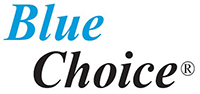 The image shows a logo with the text  blue choice  and a graphic element that appears to be a stylized letter  C  within a circle, suggesting it may represent a company or product named  Blue Choice.