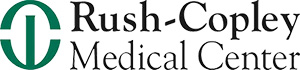 The image displays a logo with text that reads  Rush-Copley Medical Center  accompanied by a phone number, indicating it is likely related to healthcare services.